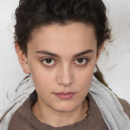 Neutral white young-adult female with short  brown hair and brown eyes