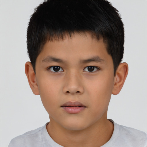 Neutral asian child male with short  brown hair and brown eyes