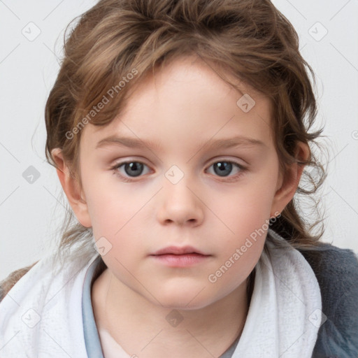 Neutral white child female with medium  brown hair and brown eyes