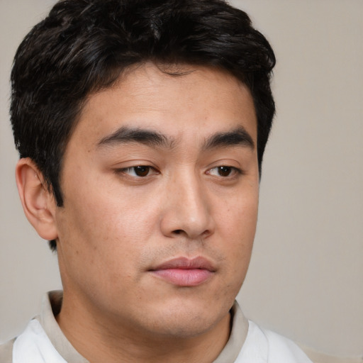 Neutral latino young-adult male with short  brown hair and brown eyes