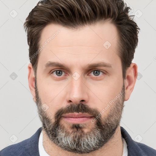 Neutral white adult male with short  brown hair and brown eyes