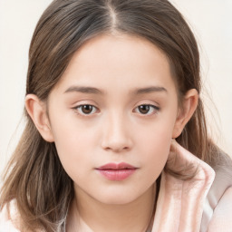 Neutral white child female with long  brown hair and brown eyes