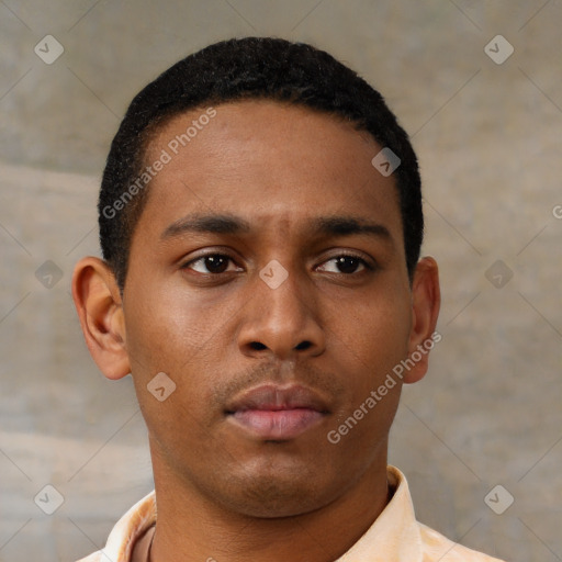 Neutral black young-adult male with short  brown hair and brown eyes