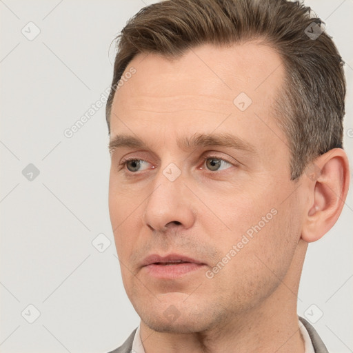 Neutral white adult male with short  brown hair and brown eyes