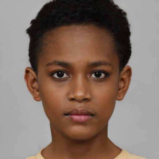 Neutral black child female with short  brown hair and brown eyes