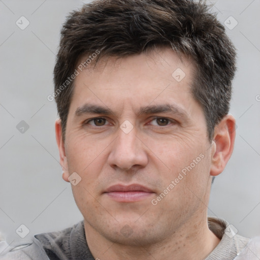 Neutral white adult male with short  brown hair and brown eyes