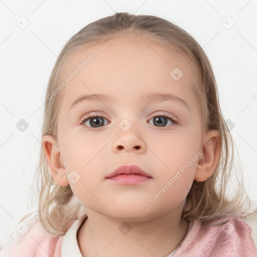 Neutral white child female with medium  brown hair and grey eyes