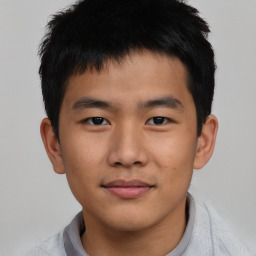 Neutral asian young-adult male with short  black hair and brown eyes