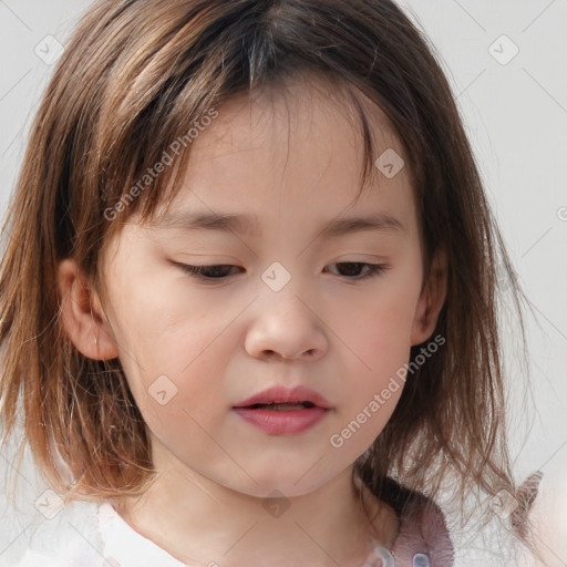 Neutral white child female with medium  brown hair and brown eyes