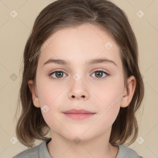 Neutral white child female with medium  brown hair and brown eyes