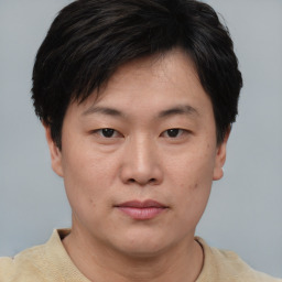 Neutral asian young-adult male with short  brown hair and brown eyes