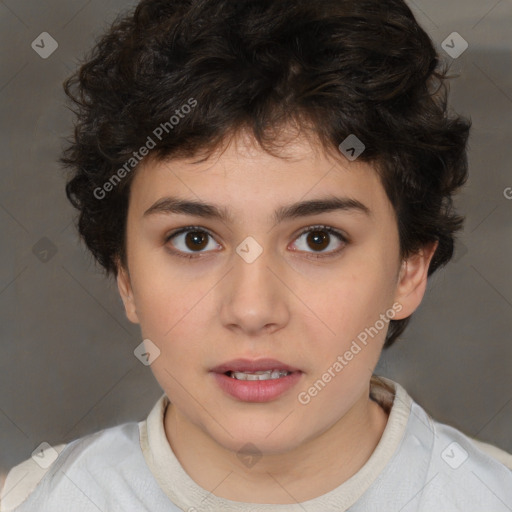 Neutral white young-adult female with short  brown hair and brown eyes