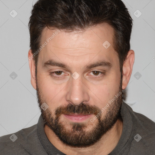 Neutral white adult male with short  brown hair and brown eyes