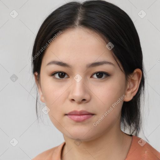 Neutral asian young-adult female with medium  brown hair and brown eyes