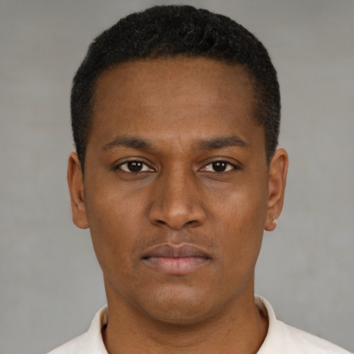 Neutral black young-adult male with short  brown hair and brown eyes