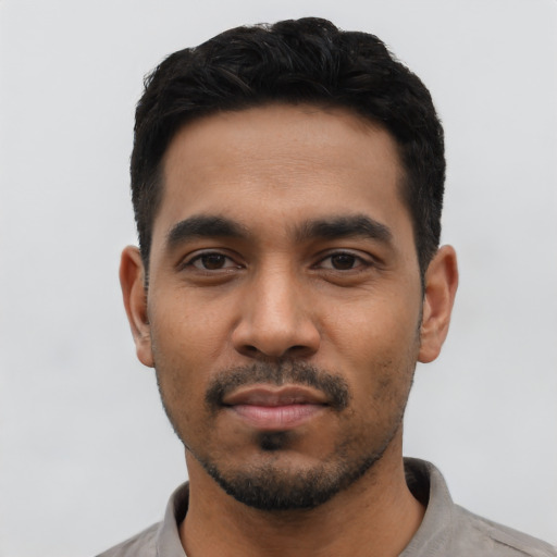 Neutral asian young-adult male with short  black hair and brown eyes