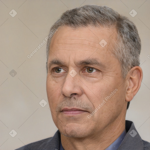 Neutral white middle-aged male with short  black hair and brown eyes