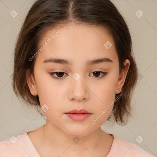 Neutral white child female with medium  brown hair and brown eyes