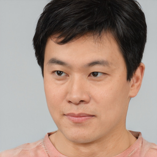 Neutral asian young-adult male with short  brown hair and brown eyes