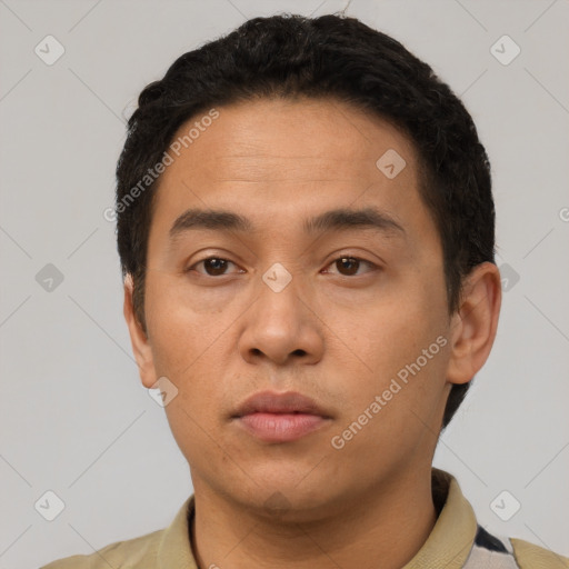 Neutral asian young-adult male with short  brown hair and brown eyes