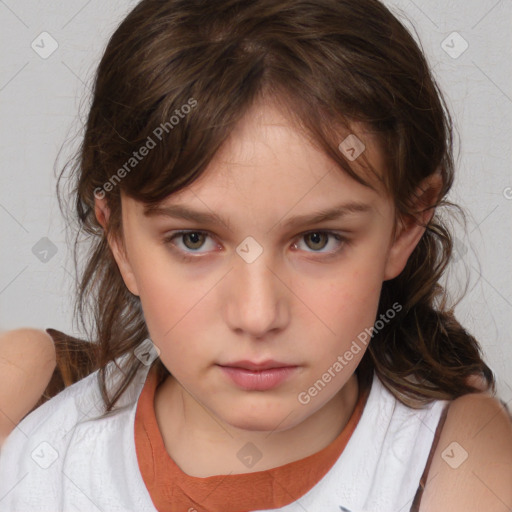 Neutral white child female with medium  brown hair and brown eyes