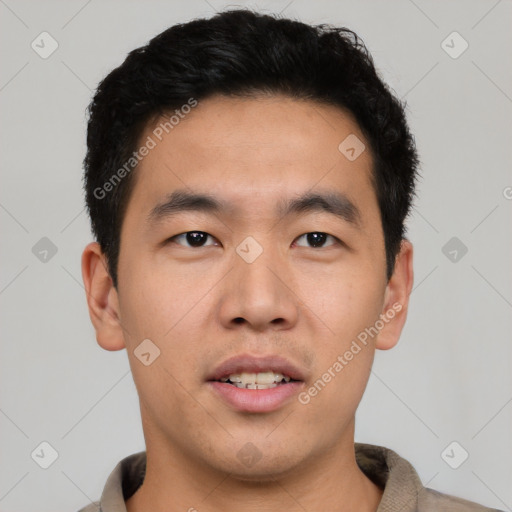 Neutral asian young-adult male with short  black hair and brown eyes