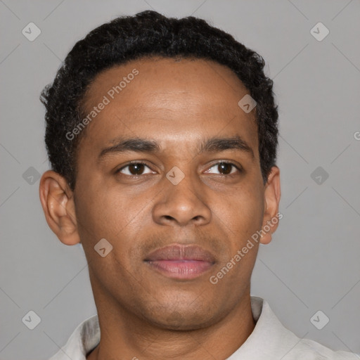 Neutral black young-adult male with short  brown hair and brown eyes