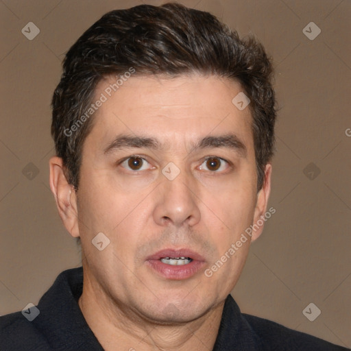 Neutral white adult male with short  brown hair and brown eyes
