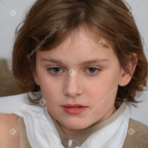 Neutral white child female with medium  brown hair and brown eyes