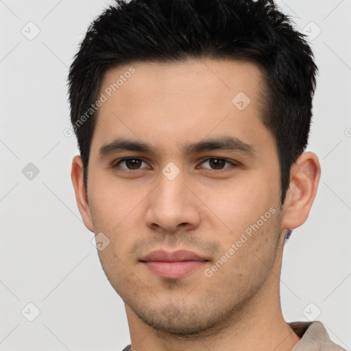 Neutral asian young-adult male with short  brown hair and brown eyes