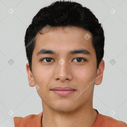 Neutral asian young-adult male with short  black hair and brown eyes