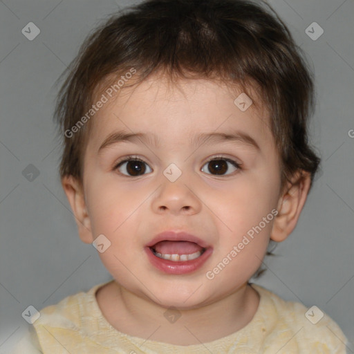 Joyful white child male with short  brown hair and brown eyes