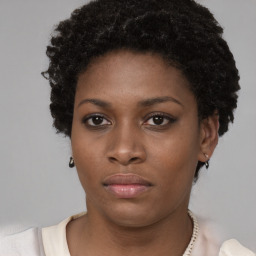 Neutral black young-adult female with short  brown hair and brown eyes