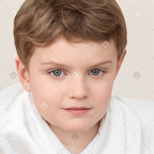 Neutral white child male with short  brown hair and grey eyes