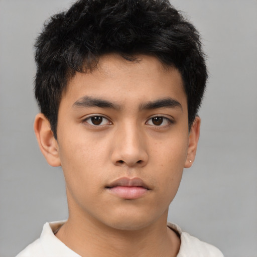 Neutral asian young-adult male with short  black hair and brown eyes