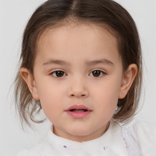 Neutral white child female with medium  brown hair and brown eyes