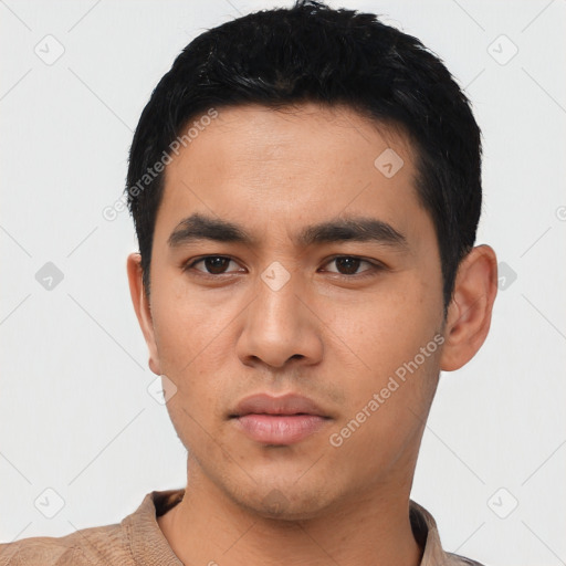 Neutral asian young-adult male with short  black hair and brown eyes