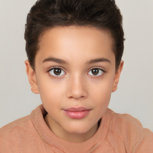 Neutral white child female with short  brown hair and brown eyes