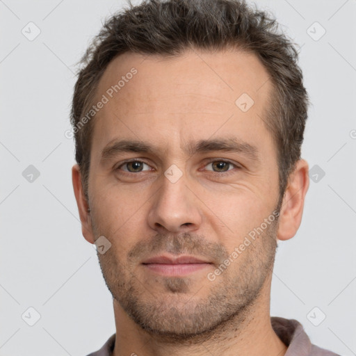 Neutral white adult male with short  brown hair and brown eyes