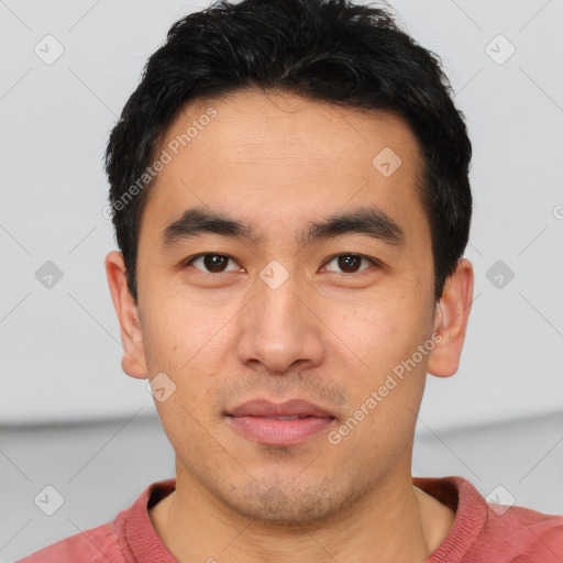 Neutral asian young-adult male with short  brown hair and brown eyes