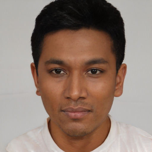 Neutral asian young-adult male with short  black hair and brown eyes