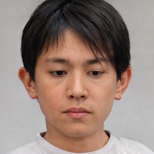 Neutral asian young-adult male with short  brown hair and brown eyes
