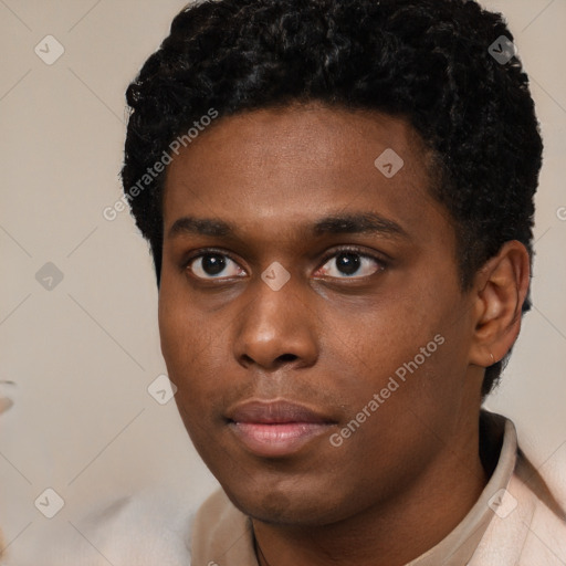 Neutral black young-adult male with short  brown hair and brown eyes