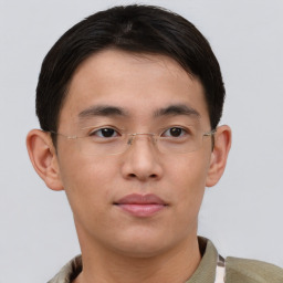 Neutral asian young-adult male with short  brown hair and brown eyes