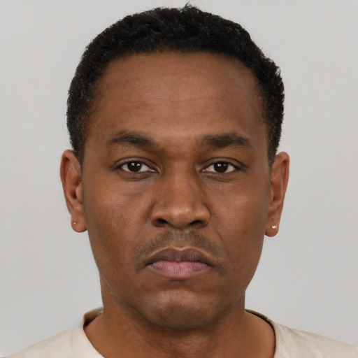 Neutral black young-adult male with short  brown hair and brown eyes