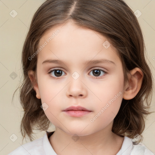 Neutral white child female with medium  brown hair and brown eyes