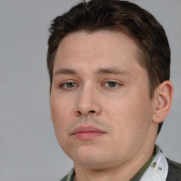 Neutral white adult male with short  brown hair and brown eyes