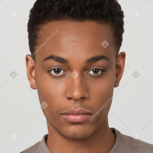 Neutral black young-adult male with short  brown hair and brown eyes