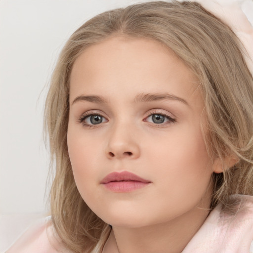 Neutral white child female with long  brown hair and brown eyes