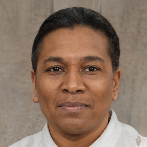 Neutral asian adult male with short  black hair and brown eyes